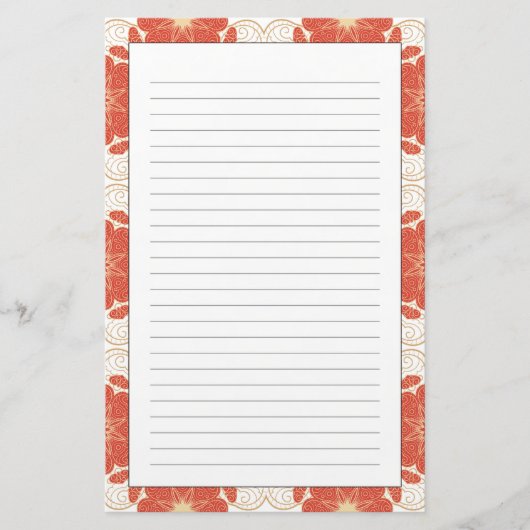 Rot und Goldblumenspitze-Muster Briefpapier (Vorderseite)