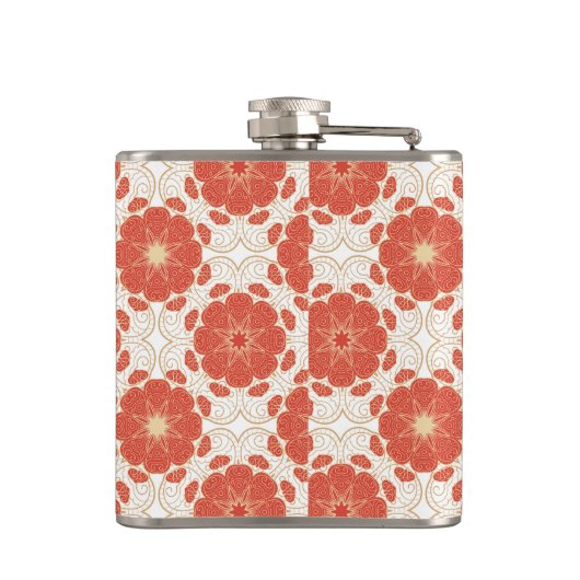 Rot und Goldblumenspitze-Muster Flachmann (Rückseite)