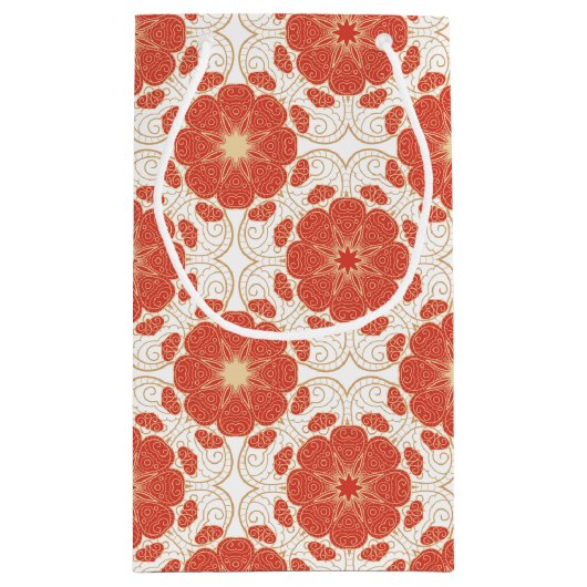 Rot und Goldblumenspitze-Muster Kleine Geschenktüte (Rückseite)