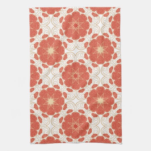 Rot und Goldblumenspitze-Muster Küchentuch (Vertikal)