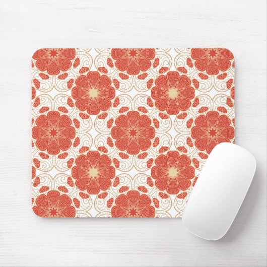 Rot und Goldblumenspitze-Muster Mousepad (Mit Mouse)