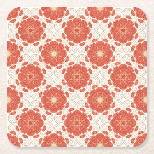 Rot und Goldblumenspitze-Muster Rechteckiger Pappuntersetzer (Vorderseite)