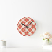 Rot und Goldblumenspitze-Muster Runde Wanduhr (Zuhause)