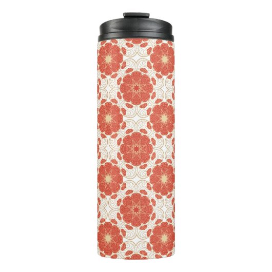 Rot und Goldblumenspitze-Muster Thermosbecher (Vorderseite)