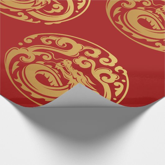 Rot und Golddrache, chinesisches neues Jahr Geschenkpapier (Ecke)