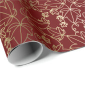 Rot und Goldefeu-Blatt-Blumenmuster Geschenkpapier (Rolleneckpunkt)
