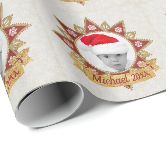 Rot und goldgelb-luxuriöse Circle Shape Rahmen Sno Geschenkpapier (Rolleneckpunkt)