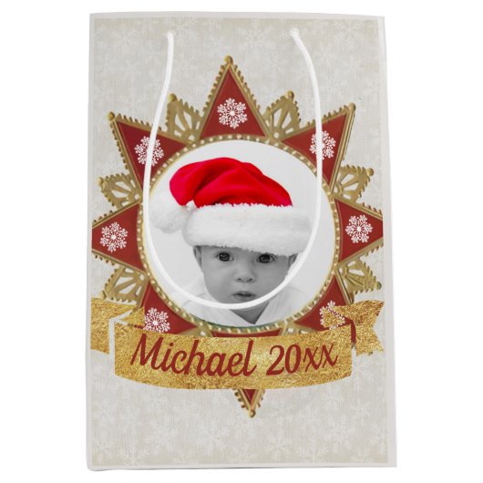 Rot und goldgelb-luxuriöse Circle Shape Rahmen Sno Mittlere Geschenktüte (Vorderseite)