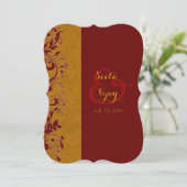 Rot und Goldhindische Hochzeit Einladung (Stehend Vorderseite)