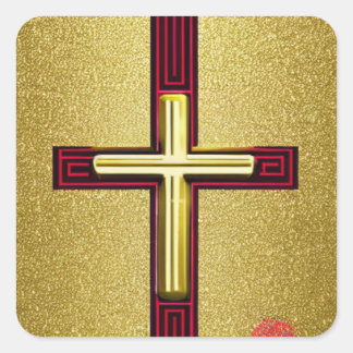 Rot- und Goldkreuz-Aufkleber Quadratischer Aufkleber