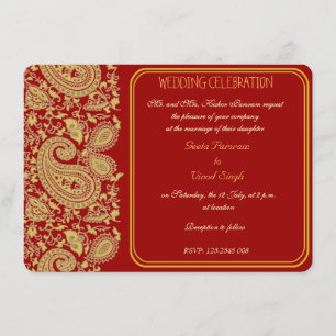 Rot und Goldpaisley Hindu Hochzeit Einladung