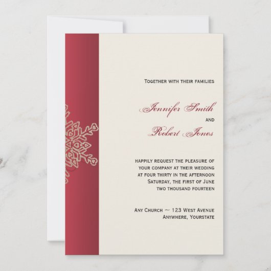 Rot- und Goldschneeflocken Einladung zum Hochzeits (Rückseite)