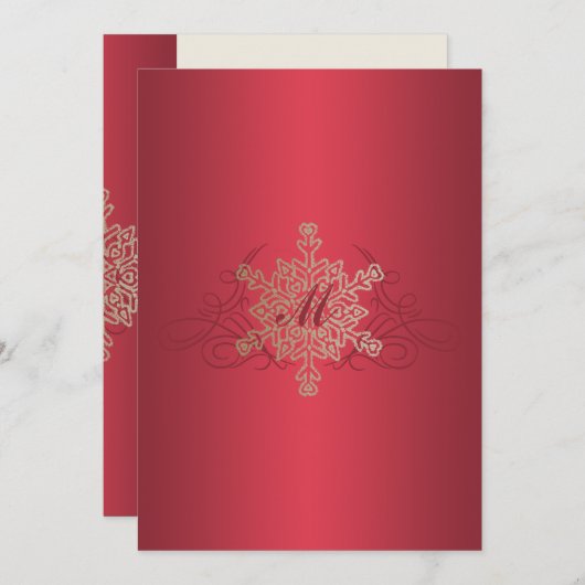 Rot- und Goldschneeflocken Einladung zum Hochzeits (Vorne/Hinten)