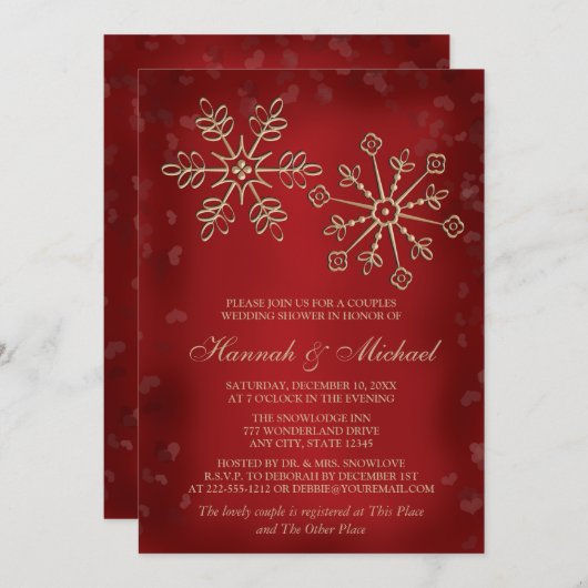 ROT- UND GOLDSCHNOWFLACHKUPLE POLTERABEND EINLADUNG (Vorne/Hinten)