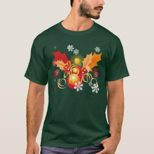 Rot und Goldweihnachtsbeeren-Weihnachten T-Shirt