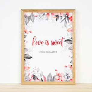 Rot und Grau Blume Liebe ist süß Poster