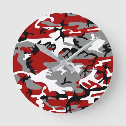 Rot und Grau Camouflage, Militär, Armee Runde Wanduhr (Vorderseite)