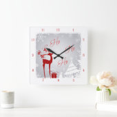 Rot und Grau Ho Ho Weihnachtszeit mit Hirsch Quadratische Wanduhr (Zuhause)