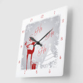 Rot und Grau Ho Ho Weihnachtszeit mit Hirsch Quadratische Wanduhr (Winkel)