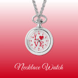 Rot und grau Liebe Necklace Watch Armbanduhr<br><div class="desc">Necklace Watch Geschenk. Mit dem Wort "Liebe" und einer Herzform,  die den Buchstaben O. Rot und Grau ersetzt.</div>