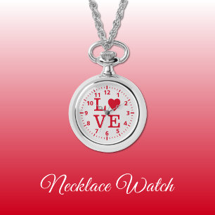 Rot und grau Liebe Necklace Watch Armbanduhr