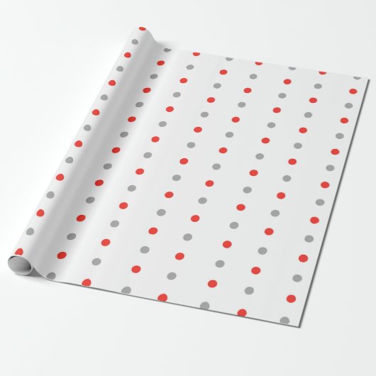 Rot und Grau Polka Dot Muster Geschenkpapier (Ungerollt)