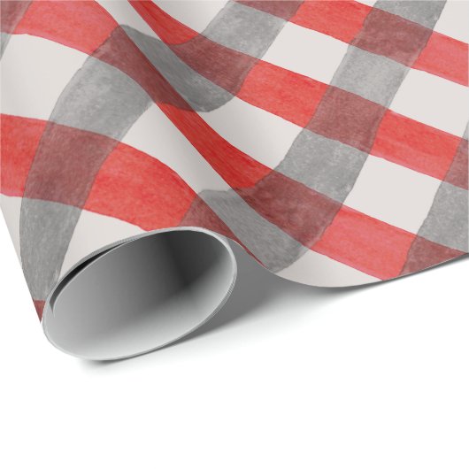 Rot und Grau Wasserfarbe Kariert Geschenkpapier (Rolleneckpunkt)