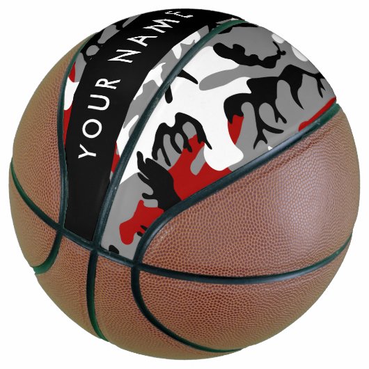Rot und Gray Camouflage Ihr Name personalisieren Basketball (angewinkelt)