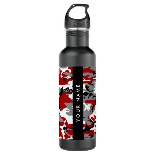 Rot und Gray Camouflage Ihr Name personalisieren Edelstahlflasche (Vorderseite)