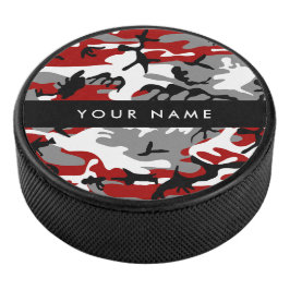 Rot und Gray Camouflage Ihr Name personalisieren Eishockey Puck