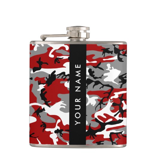 Rot und Gray Camouflage Ihr Name personalisieren Flachmann (Vorderseite)