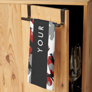 Rot und Gray Camouflage Ihr Name personalisieren Geschirrtuch