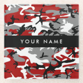 Rot und Gray Camouflage Ihr Name personalisieren Glasuntersetzer (Vorderseite)