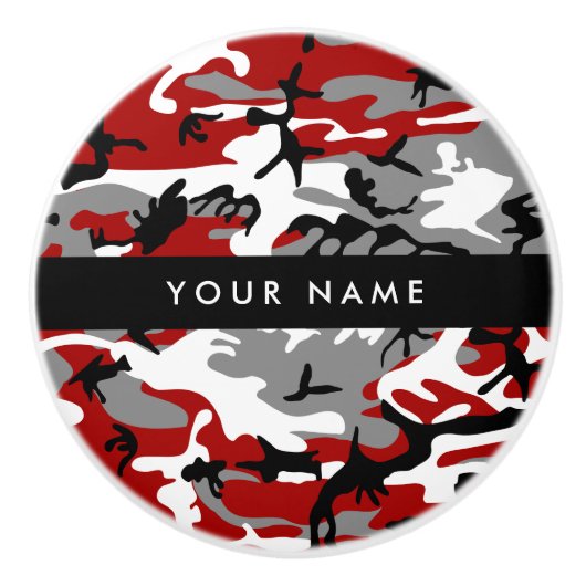 Rot und Gray Camouflage Ihr Name personalisieren Keramikknauf (Vorderseite)
