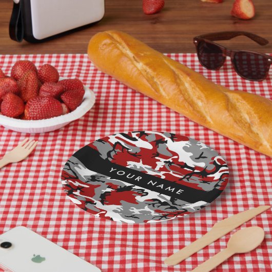 Rot und Gray Camouflage Ihr Name personalisieren Pappteller (Picknick)