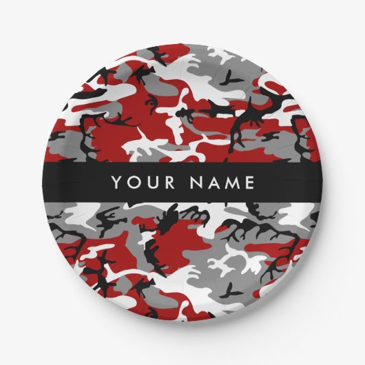 Rot und Gray Camouflage Ihr Name personalisieren Pappteller (Vorderseite)