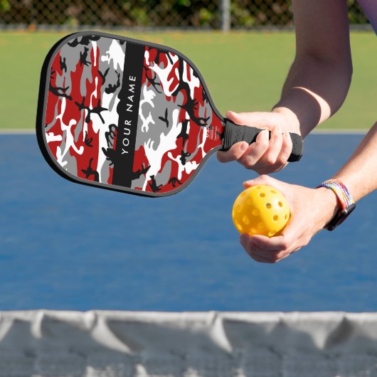 Rot und Gray Camouflage Ihr Name personalisieren Pickleball Schläger (InSitu)