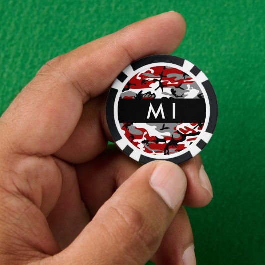 Rot und Gray Camouflage Ihr Name personalisieren Pokerchips (Hand)