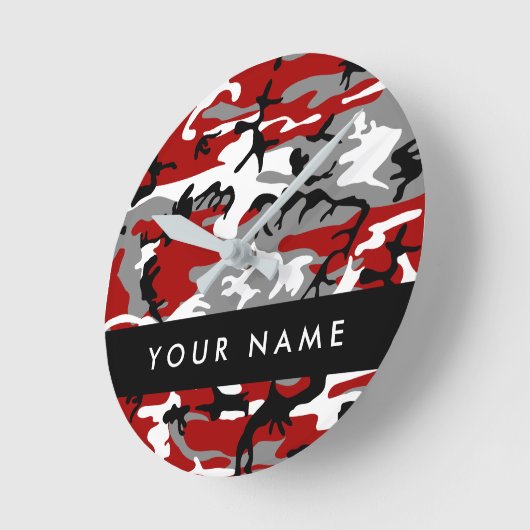 Rot und Gray Camouflage Ihr Name personalisieren Runde Wanduhr (Winkel)