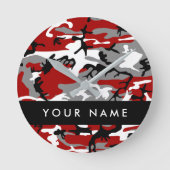 Rot und Gray Camouflage Ihr Name personalisieren Runde Wanduhr (Vorderseite)