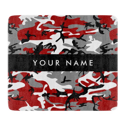 Rot und Gray Camouflage Ihr Name personalisieren Schneidebrett (Vorderseite)