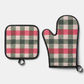 Rot und Grün Bauernhof Gingham Ofenhandschuh & Topflappen-Set (Vorderseite)