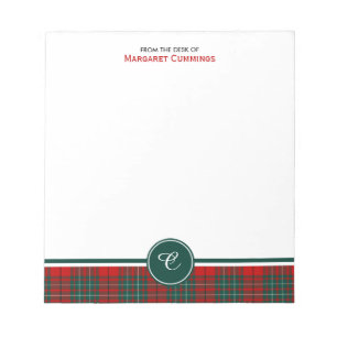 Rot und Grün Clan Cummings Tartan Monogramm Notizblock