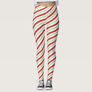 Rot und Grün-Diagonal-Striptes Candy Cane Muster Leggings