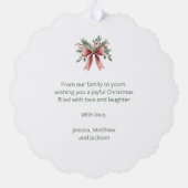 Rot und Grün Elegant Bow Greenery Happy Holidays Ornament Karte (Rückseite)
