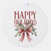Rot und Grün Elegant Bow Greenery Happy Holidays Ornament Karte (Vorderseite)