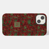 Rot und Grün Faux Samt Muster mit Initiale iPhone Hülle (Rückseite (Horizontal))