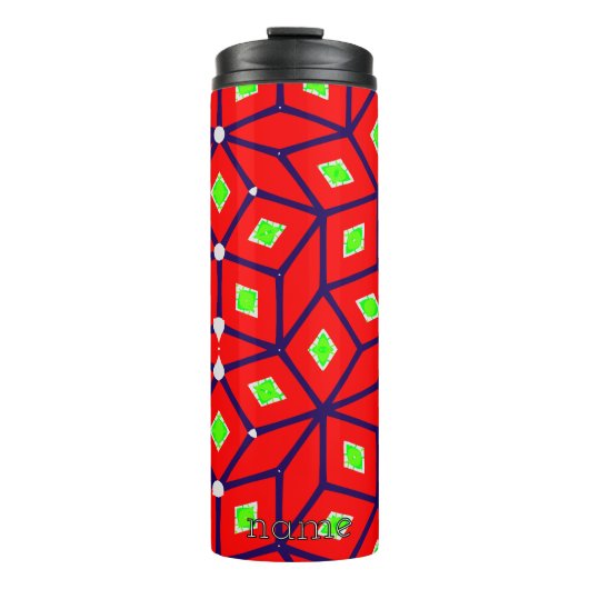 rot und grün, festlich geometrisch thermosbecher (Vorderseite)