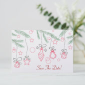 Rot und Grün - Festliche Ornamente Save the Date (Stehend Vorderseite)