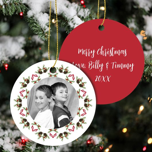 Rot und Grün frohe Weihnachten Foto Custom Keramik Ornament